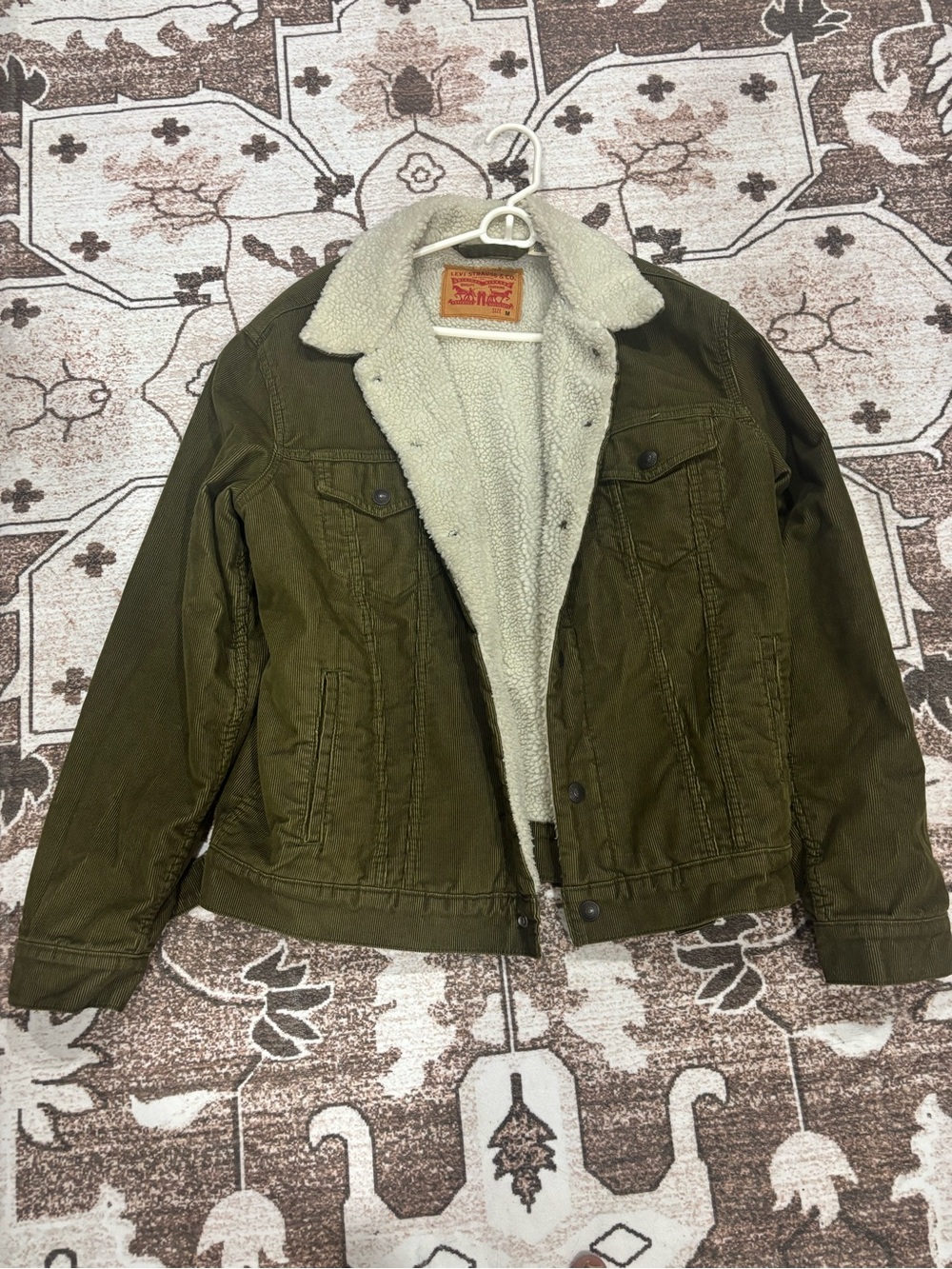 Levi's Olive Green Sherpa-Lined Jean Jacket with Cream Lining